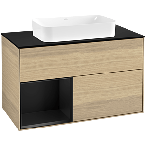 Villeroy und Boch Finion Waschtischunterschrank G652PDPC 100x60,3x50,1cm, Regal links Black matt lacquer, Oak Veneer