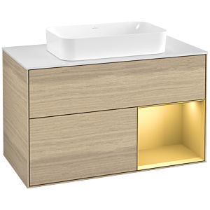 Villeroy und Boch Finion Waschtischunterschrank G661HFPC 100x60,3x50,1cm, Regal rechts Gold matt, Oak Veneer