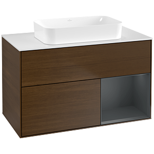 Villeroy und Boch Finion Waschtischunterschrank G661HGGN 100x60,3x50,1cm, Regal rechts Midnight Blue Matt Lacquer, Walnut veneer