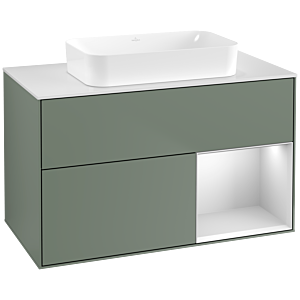 Villeroy und Boch Finion Waschtischunterschrank G661MTGM 100x60,3x50,1cm, Regal rechts White matt lacquer, Olive Matt Lacquer
