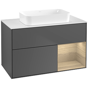 Villeroy und Boch Finion Waschtischunterschrank G661PCGK 100x60,3x50,1cm, Regal rechts Oak Veneer, Anthracite matt