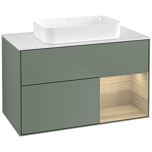 Villeroy und Boch Finion Waschtischunterschrank G661PCGM 100x60,3x50,1cm, Regal rechts Oak Veneer, Olive Matt Lacquer