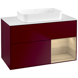 Villeroy und Boch Finion Waschtischunterschrank G661PCHB 100x60,3x50,1cm, Regal rechts Oak Veneer, Peony Matt