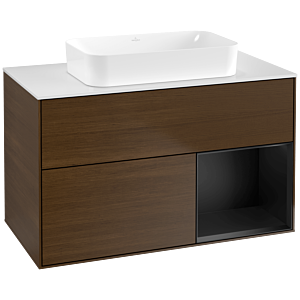 Villeroy und Boch Finion Waschtischunterschrank G661PDGN 100x60,3x50,1cm, Regal rechts Black matt lacquer, Walnut veneer