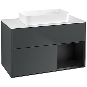 Villeroy und Boch Finion Waschtischunterschrank G661PDHG 100x60,3x50,1cm, Regal rechts Black matt lacquer, Midnight Blue Matt Lacquer
