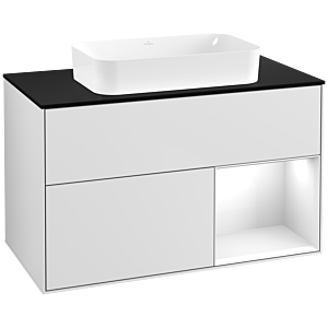 Villeroy und Boch Finion Waschtischunterschrank G662GFMT 100x60,3x50,1cm, Regal rechts Glossy white lacquer, White matt lacquer