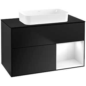 Villeroy und Boch Finion Waschtischunterschrank G662GFPD 100x60,3x50,1cm, Regal rechts Glossy white lacquer, Black matt lacquer