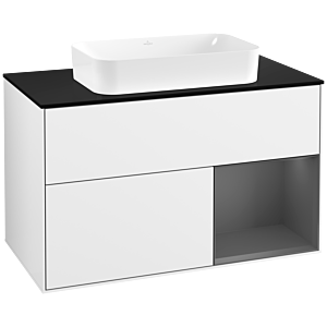 Villeroy und Boch Finion Waschtischunterschrank G662GKGF 100x60,3x50,1cm, Regal rechts Anthracite matt, Glossy white lacquer