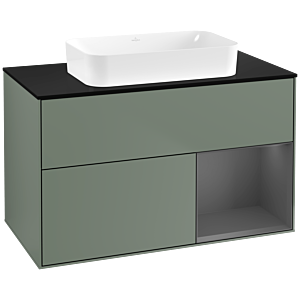 Villeroy und Boch Finion Waschtischunterschrank G662GKGM 100x60,3x50,1cm, Regal rechts Anthracite matt, Olive Matt Lacquer