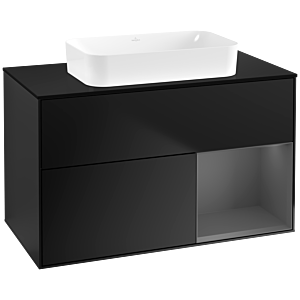 Villeroy und Boch Finion Waschtischunterschrank G662GKPD 100x60,3x50,1cm, Regal rechts Anthracite matt, Black matt lacquer