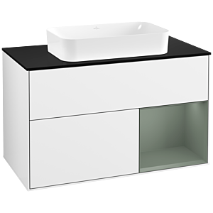 Villeroy und Boch Finion Waschtischunterschrank G662GMGF 100x60,3x50,1cm, Regal rechts Olive Matt Lacquer, Glossy white lacquer