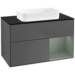 Villeroy und Boch Finion Waschtischunterschrank G662GMGK 100x60,3x50,1cm, Regal rechts Olive Matt Lacquer, Anthracite matt