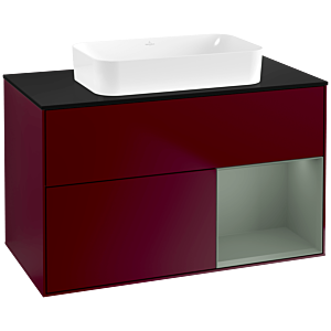 Villeroy und Boch Finion Waschtischunterschrank G662GMHB 100x60,3x50,1cm, Regal rechts Olive Matt Lacquer, Peony Matt