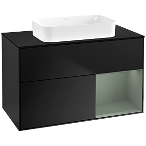 Villeroy und Boch Finion Waschtischunterschrank G662GMPD 100x60,3x50,1cm, Regal rechts Olive Matt Lacquer, Black matt lacquer