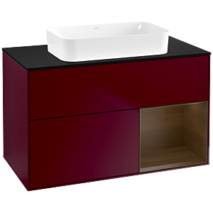 Villeroy und Boch Finion Waschtischunterschrank G662GNHB 100x60,3x50,1cm, Regal rechts Walnut veneer, Peony Matt
