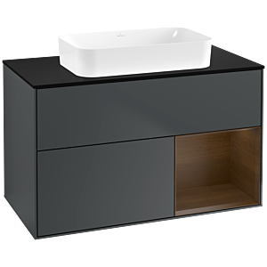 Villeroy und Boch Finion Waschtischunterschrank G662GNHG 100x60,3x50,1cm, Regal rechts Walnut veneer, Midnight Blue Matt Lacquer