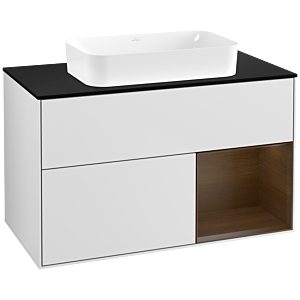 Villeroy und Boch Finion Waschtischunterschrank G662GNMT 100x60,3x50,1cm, Regal rechts Walnut veneer, White matt lacquer