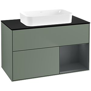 Villeroy und Boch Finion Waschtischunterschrank G662HGGM 100x60,3x50,1cm, Regal rechts Midnight Blue Matt Lacquer, Olive Matt Lacquer