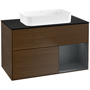 Villeroy und Boch Finion Waschtischunterschrank G662HGGN 100x60,3x50,1cm, Regal rechts Midnight Blue Matt Lacquer, Walnut veneer