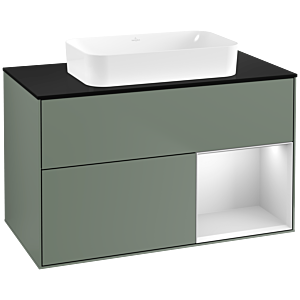 Villeroy und Boch Finion Waschtischunterschrank G662MTGM 100x60,3x50,1cm, Regal rechts White matt lacquer, Olive Matt Lacquer