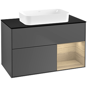 Villeroy und Boch Finion Waschtischunterschrank G662PCGK 100x60,3x50,1cm, Regal rechts Oak Veneer, Anthracite matt
