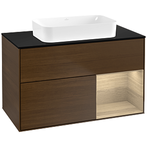 Villeroy und Boch Finion Waschtischunterschrank G662PCGN 100x60,3x50,1cm, Regal rechts Oak Veneer, Walnut veneer