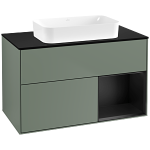 Villeroy und Boch Finion Waschtischunterschrank G662PDGM 100x60,3x50,1cm, Regal rechts Black matt lacquer, Olive Matt Lacquer