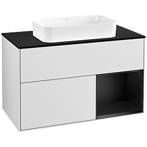 Villeroy et Boch Finion Villeroy et Boch G662PDMT 100x60.3x50.1cm, étagère à droite laqué noir mat, blanc laqué mat