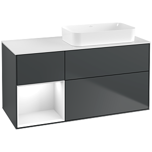 Villeroy und Boch Finion Waschtischunterschrank G681GFHG 120x60,3x50,1cm, Regal links Glossy white lacquer, Midnight Blue Matt Lacquer