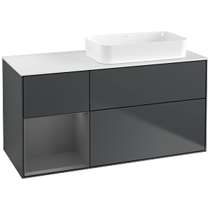 Villeroy und Boch Finion Waschtischunterschrank G681GKHG 120x60,3x50,1cm, Regal links Anthracite matt, Midnight Blue Matt Lacquer