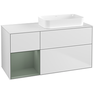 Villeroy und Boch Finion Waschtischunterschrank G681GMMT 120x60,3x50,1cm, Regal links Olive Matt Lacquer, White matt lacquer