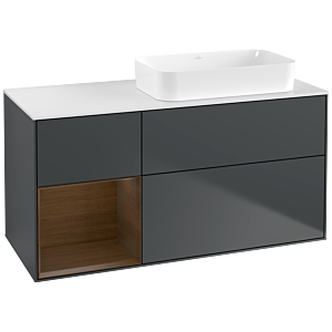 Villeroy und Boch Finion Waschtischunterschrank G681GNHG 120x60,3x50,1cm, Regal links Walnut veneer, Midnight Blue Matt Lacquer