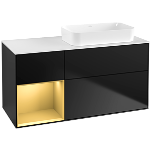 Villeroy und Boch Finion Waschtischunterschrank G681HFPD 120x60,3x50,1cm, Regal links Gold matt, Black matt lacquer