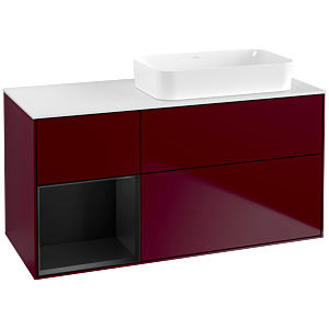 Villeroy und Boch Finion Waschtischunterschrank G681PDHB 120x60,3x50,1cm, Regal links Black matt lacquer, Peony Matt