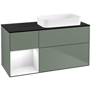 Villeroy und Boch Finion Waschtischunterschrank G682GFGM 120x60,3x50,1cm, Regal links Glossy white lacquer, Olive Matt Lacquer
