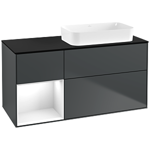 Villeroy und Boch Finion Waschtischunterschrank G682GFHG 120x60,3x50,1cm, Regal links Glossy white lacquer, Midnight Blue Matt Lacquer