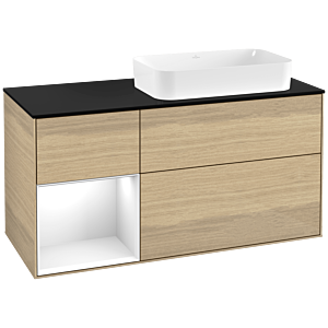 Villeroy und Boch Finion Waschtischunterschrank G682GFPC 120x60,3x50,1cm, Regal links Glossy white lacquer, Oak Veneer