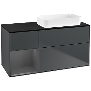 Villeroy und Boch Finion Waschtischunterschrank G682GKHG 120x60,3x50,1cm, Regal links Anthracite matt, Midnight Blue Matt Lacquer