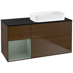 Villeroy und Boch Finion Waschtischunterschrank G682GMGN 120x60,3x50,1cm, Regal links Olive Matt Lacquer, Walnut veneer