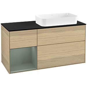 Villeroy und Boch Finion Waschtischunterschrank G682GMPC 120x60,3x50,1cm, Regal links Olive Matt Lacquer, Oak Veneer