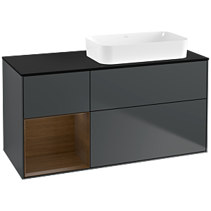 Villeroy und Boch Finion Waschtischunterschrank G682GNHG 120x60,3x50,1cm, Regal links Walnut veneer, Midnight Blue Matt Lacquer