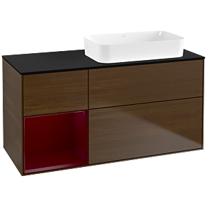 Villeroy und Boch Finion Waschtischunterschrank G682HBGN 120x60,3x50,1cm, Regal links Peony, Walnut veneer