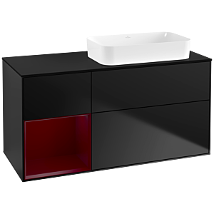 Villeroy und Boch Finion Waschtischunterschrank G682HBPD 120x60,3x50,1cm, Regal links Peony, Black matt lacquer
