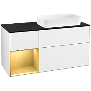 Villeroy und Boch Finion Waschtischunterschrank G682HFGF 120x60,3x50,1cm, Regal links Gold matt, Glossy white lacquer