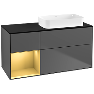 Villeroy und Boch Finion Waschtischunterschrank G682HFGK 120x60,3x50,1cm, Regal links Gold matt, Anthracite matt