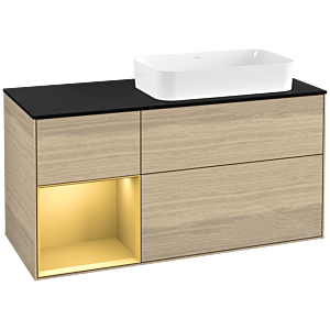 Villeroy und Boch Finion Waschtischunterschrank G682HFPC 120x60,3x50,1cm, Regal links Gold matt, Oak Veneer