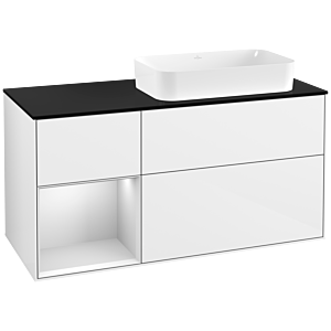 Villeroy et Boch Finion Villeroy et Boch G682MTGF 120x60.3x50.1cm, étagère gauche laqué blanc mat, laqué blanc brillant