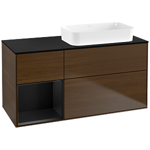 Villeroy und Boch Finion Waschtischunterschrank G682PDGN 120x60,3x50,1cm, Regal links Black matt lacquer, Walnut veneer