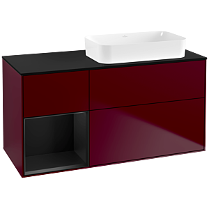 Villeroy und Boch Finion Waschtischunterschrank G682PDHB 120x60,3x50,1cm, Regal links Black matt lacquer, Peony Matt