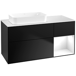 Villeroy und Boch Finion Waschtischunterschrank G691GFPD 120x60,3x50,1cm, Regal rechts Glossy white lacquer, Black matt lacquer